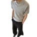 Striped knitted short sleeved men's summer woven pit stripe V-neck polo shirt