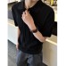 Striped knitted short sleeved men's summer woven pit stripe V-neck polo shirt