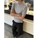 Striped knitted short sleeved men's summer woven pit stripe V-neck polo shirt