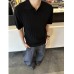 Striped knitted short sleeved men's summer woven pit stripe V-neck polo shirt