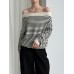 Striped One-Shoulder Wool Knit Top for Women Korean Minimalist Unique Design