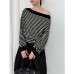 Striped One-Shoulder Wool Knit Top for Women Korean Minimalist Unique Design