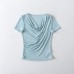 Irregular pleated collar short sleeved top