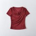 Irregular pleated collar short sleeved top