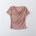 Irregular pleated collar short sleeved top