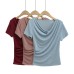 Irregular pleated collar short sleeved top
