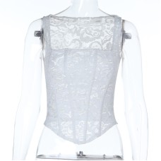Sexy Lace Square Neck Transparent Top with Classic Sexy Lace Square Neck Transparent Top with Classic
