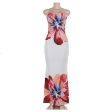 Strapless Printed Dress Women Summer Slim Fit Bodycon Dress