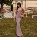 Strapless Dress Bodycon Waist-Cinching Long Dress Elegant Party V-Neck Formal Dress
