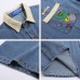 Retro Fun Cartoon Embroidery Splicing Short Sleeve Denim Shirt Men's Loose Casual Couple Shirt