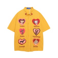 Retro Cute Dog Embroidery Design Short Sleeve Shirt Men's Loose Couple Matching Collar Shirt Retro Cute Dog Embroidery Design Short Sleeve Shirt Men's Loose Couple Matching Collar Shirt
