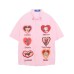 Retro Cute Dog Embroidery Design Short Sleeve Shirt Men's Loose Couple Matching Collar Shirt