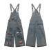 Retro Graffiti Cartoon Embroidery Denim Overalls Unisex Loose Fit Straight Leg Wide Leg Three-Quarter Pants
