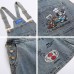 Retro Graffiti Cartoon Embroidery Denim Overalls Unisex Loose Fit Straight Leg Wide Leg Three-Quarter Pants