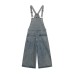 Retro Graffiti Cartoon Embroidery Denim Overalls Unisex Loose Fit Straight Leg Wide Leg Three-Quarter Pants