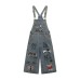 Retro Graffiti Cartoon Embroidery Denim Overalls Unisex Loose Fit Straight Leg Wide Leg Three-Quarter Pants