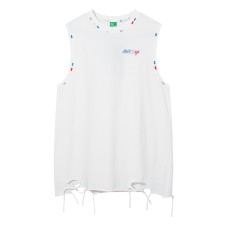 Colorful Embroidery Hem Distressed Unique Design Sleeveless Vest Men's Loose Casual Tank Top
