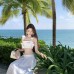 French Floral Strapless Top White A-line Skirt Resort Wear Beach Dress