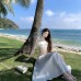 French Floral Strapless Top White A-line Skirt Resort Wear Beach Dress