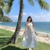 French Floral Strapless Top White A-line Skirt Resort Wear Beach Dress