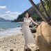 French Floral Strapless Top White A-line Skirt Resort Wear Beach Dress