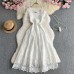 High-end Fashion Short Sleeve Dress Women French Heavy Work Hollow Crochet Lace Waistband Elegant Long Dress