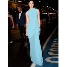 Sleeveless Stand Collar Fitted Draped Pleated A-Line Long Dress
