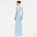 Sleeveless Stand Collar Fitted Draped Pleated A-Line Long Dress