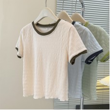 Style Short T-Shirt Women's Slim Fit Korean Version Base Layer with Wooden Edge Half Sleeve Top