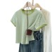 Style Short T-Shirt Women's Slim Fit Korean Version Base Layer with Wooden Edge Half Sleeve Top