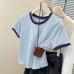 Style Short T-Shirt Women's Slim Fit Korean Version Base Layer with Wooden Edge Half Sleeve Top