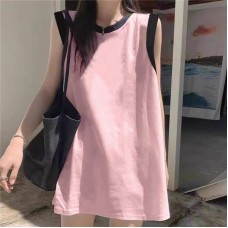 Cotton Colorblock Sporty Sleeveless T-Shirt Tank Top for Women Summer Plus Size Loose Sweet and Spicy Top