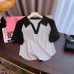 Real Shot Color Block Short Sleeve T-Shirt Women Summer New Short Fitted Half Sleeve Hong Kong Style Top