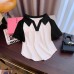 Real Shot Color Block Short Sleeve T-Shirt Women Summer New Short Fitted Half Sleeve Hong Kong Style Top