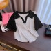 Real Shot Color Block Short Sleeve T-Shirt Women Summer New Short Fitted Half Sleeve Hong Kong Style Top