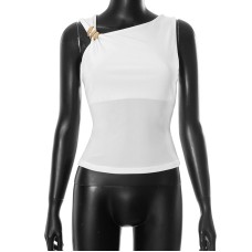 Simple Solid Color Fitted Embellished Long Tank Top for Women