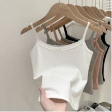 Sweet and Spicy Korean Style Lace Bowknot Splicing Crop Top for Women Summer Slim Fit Camisole