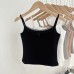 Sweet and Spicy Korean Style Lace Bowknot Splicing Crop Top for Women Summer Slim Fit Camisole
