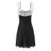 Square Neck Lace Splicing Waist-Cinching Dress