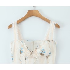 Printed Corset Waist Strapless Dress