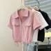 Solid Color Short Length Workwear Top for Women with Double Zipper Polo Collar