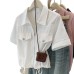 Solid Color Short Length Workwear Top for Women with Double Zipper Polo Collar