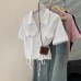 Solid Color Short Length Workwear Top for Women with Double Zipper Polo Collar