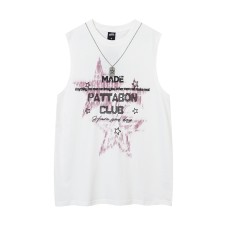 Streetwear Hip Hop Foamed Letter Print Necklace Tank Top Men's Summer Loose Casual Sleeveless T-Shirt Undershirt