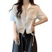 Style Short Length Workwear Top for Women Slim Fit Solid Color Double Zipper Polo Collar Top Style Short Length Workwear Top for Women Slim Fit Solid Color Double Zipper Polo Collar Top
