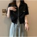 Style Short Length Workwear Top for Women Slim Fit Solid Color Double Zipper Polo Collar Top Style Short Length Workwear Top for Women Slim Fit Solid Color Double Zipper Polo Collar Top