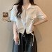 Style Short Length Workwear Top for Women Slim Fit Solid Color Double Zipper Polo Collar Top Style Short Length Workwear Top for Women Slim Fit Solid Color Double Zipper Polo Collar Top