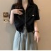 Style Short Length Workwear Top for Women Slim Fit Solid Color Double Zipper Polo Collar Top Style Short Length Workwear Top for Women Slim Fit Solid Color Double Zipper Polo Collar Top