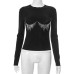 Elegant Slim Solid Color Rhinestone Long Sleeve Top for Women