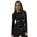Elegant Slim Solid Color Rhinestone Long Sleeve Top for Women